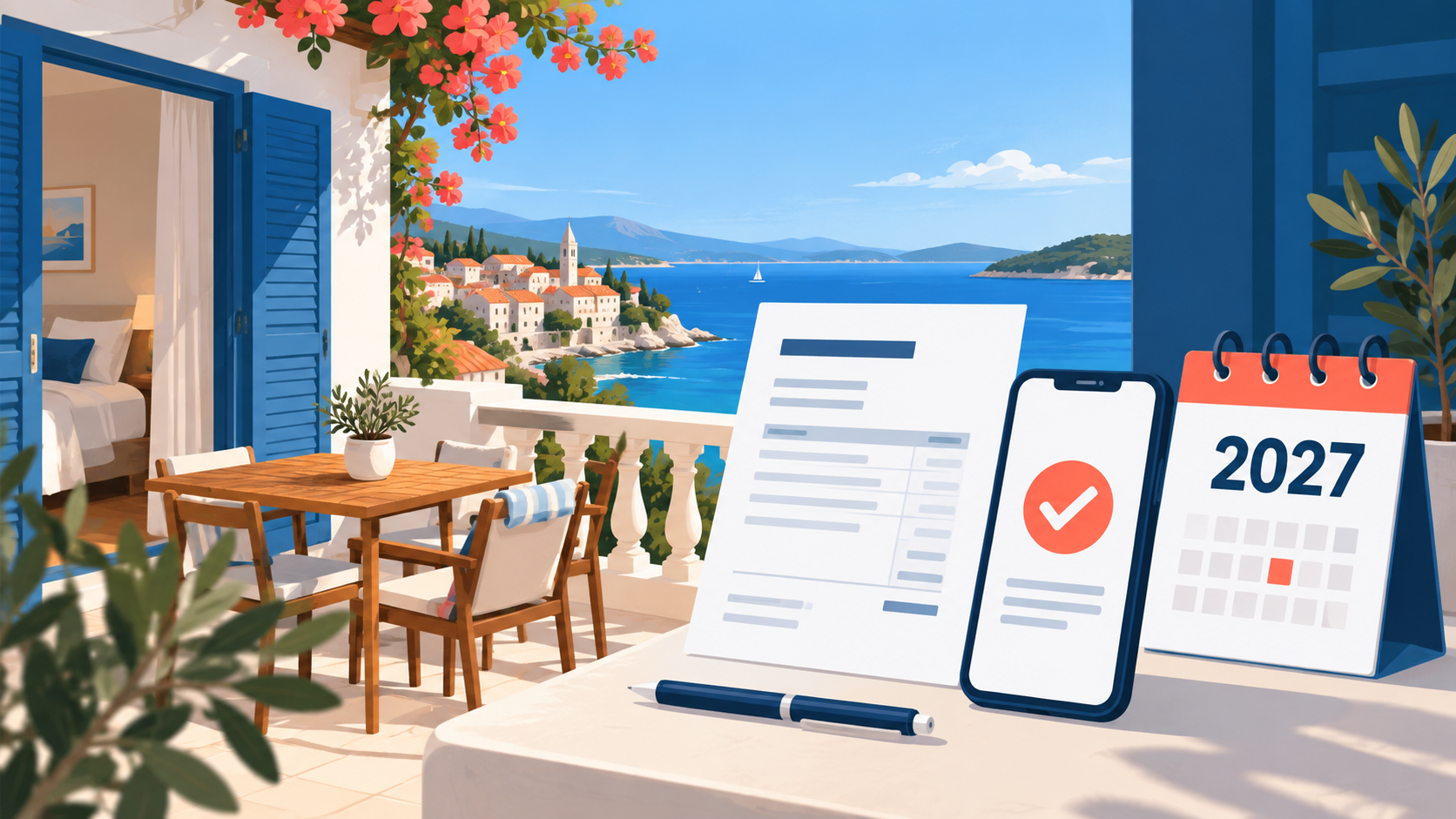 Apartman, račun, digitalna potvrda i kalendar za 2027. godinu